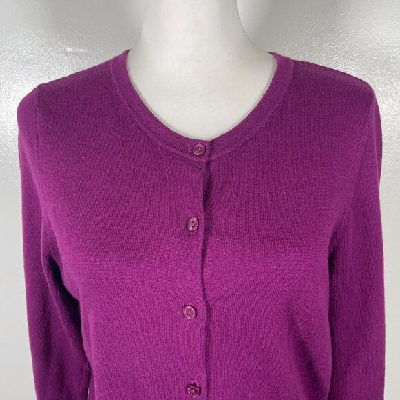LOFT Cardigan Sweater Women Medium Purple Knitted Plum Long Sleeve Button Front - Picture 3 of 15